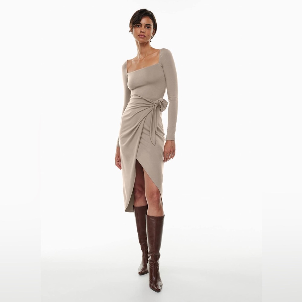 Aritzia Wilfred Saturn Taupe Long-Sleeve Dress L
